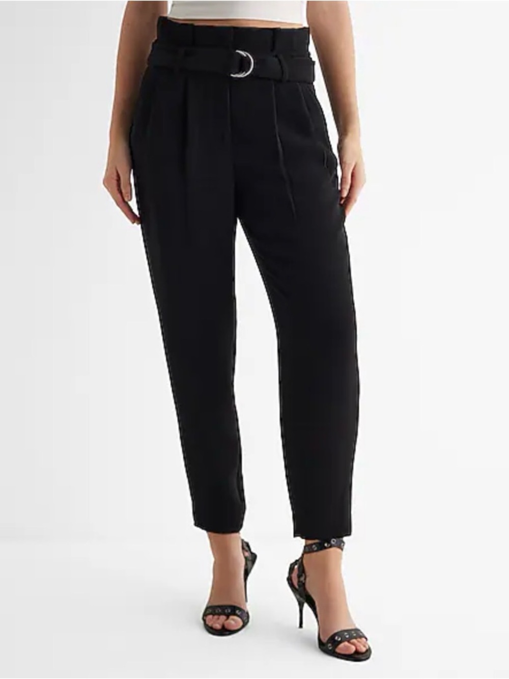 Express High Rise Ankle Pants Black Paperbag Waist Tie Waist Size 6L